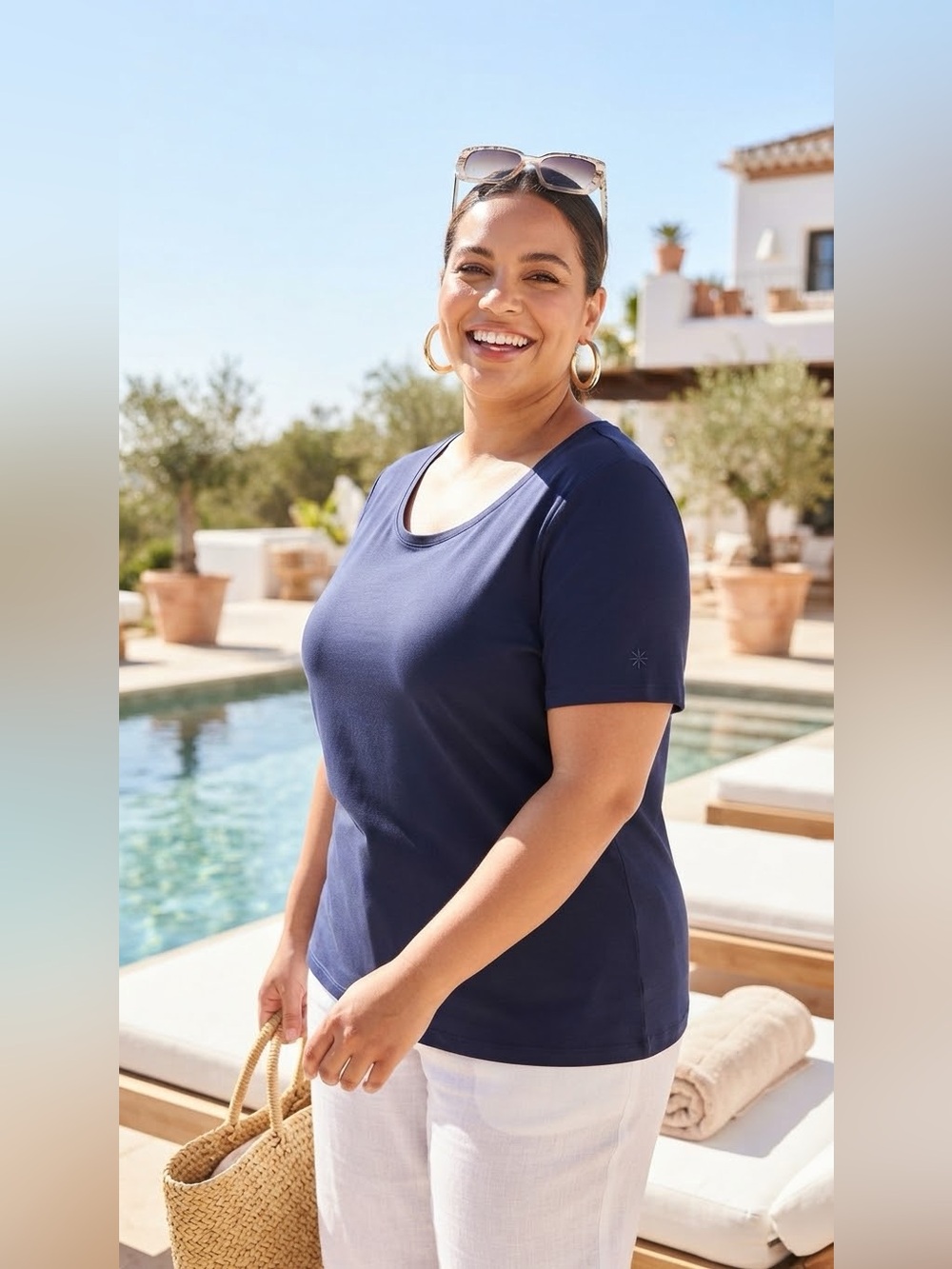 SIZE 2X Isaac Mizrahi Live!® NEW Women's Scoop Navy Blue T-Shirt Pima Cotton